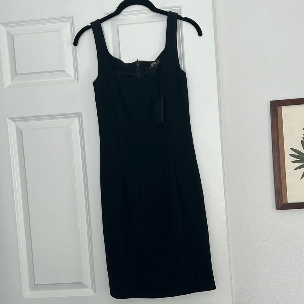 Bird Black Crepe Shift Dress with Boning Size P